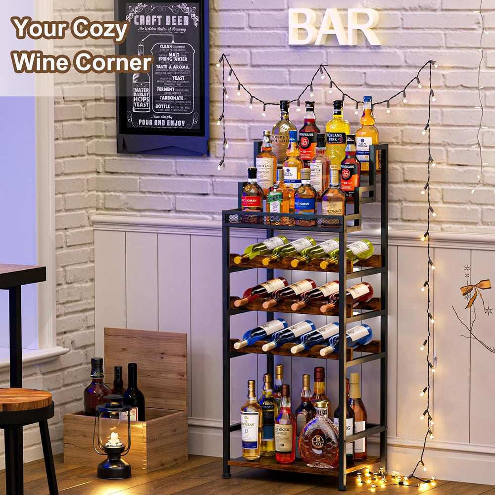 Tiered Wine Rack and Liquor Cabinet, Large Capacity Freestanding Floor Wine S...