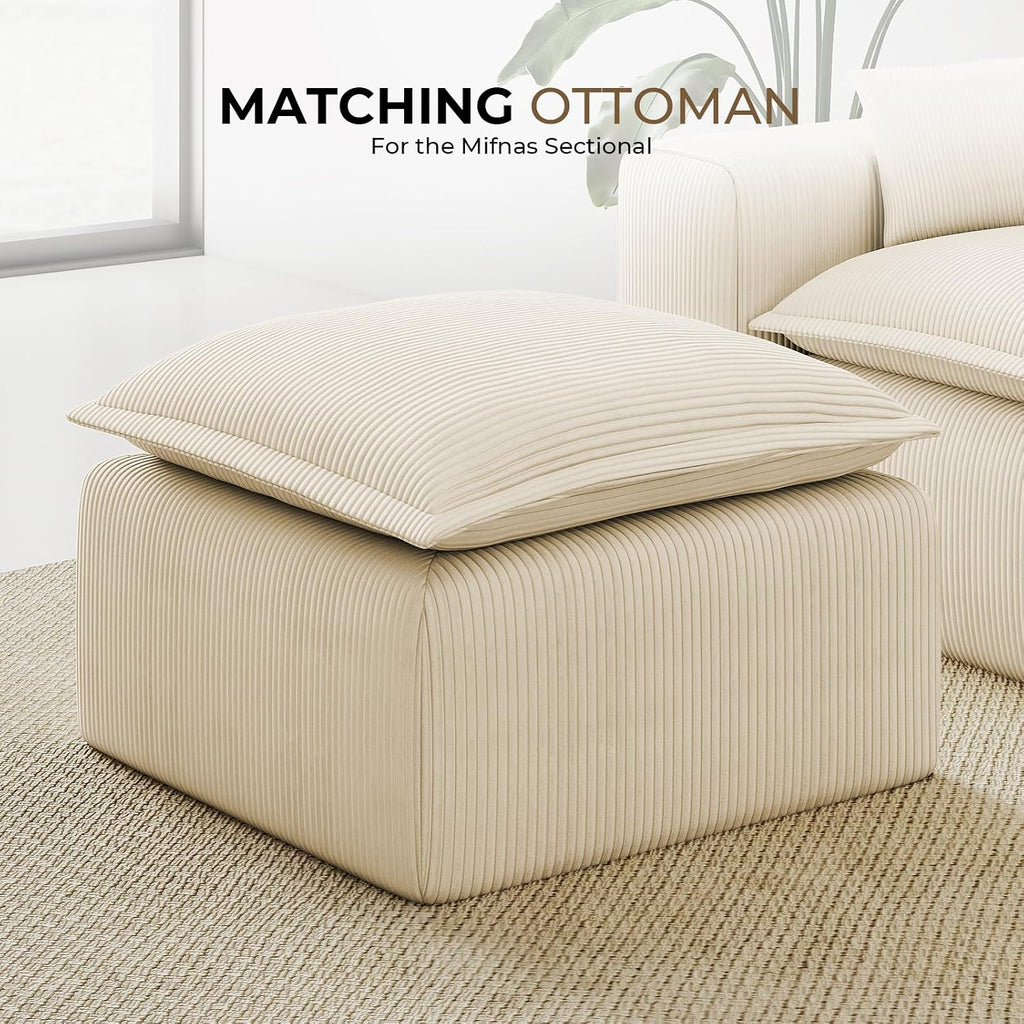 Beige Corduroy Pouf for Modular Sectional Sofa, Matching Accessory for Living Room, Bedroom and Apartment