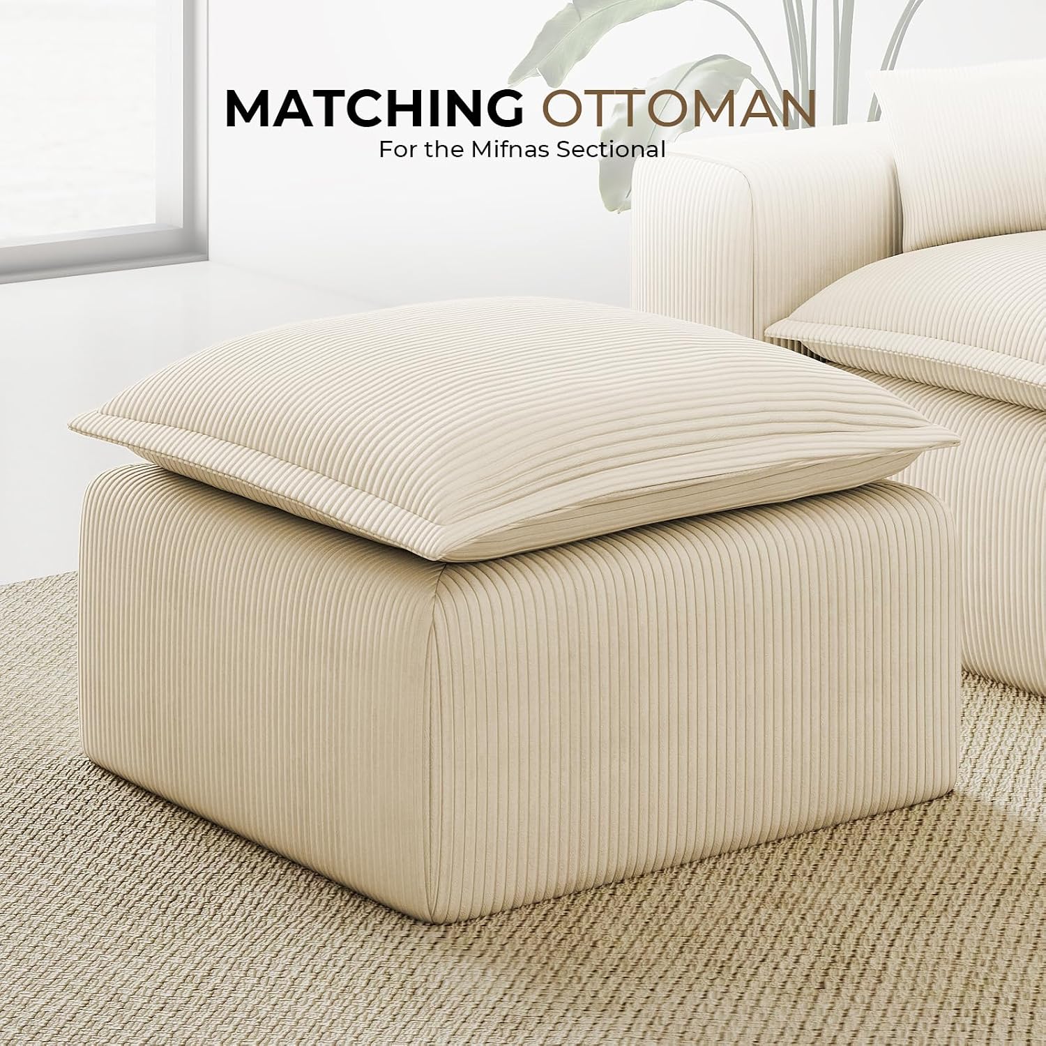 Beige Corduroy Pouf for Modular Sectional Sofa, Matching Accessory for Living Room, Bedroom and Apartment