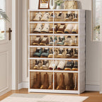 CIMLORD 6-Tier Foldable Shoe Rack Organizer with Wheels, 18 Pairs, White | Collapsible Large Plastic Shoe Cabinet, Fits Boots, Stackable, Clear Doors, Easy Assembly, Closet, Entryway, Living Room