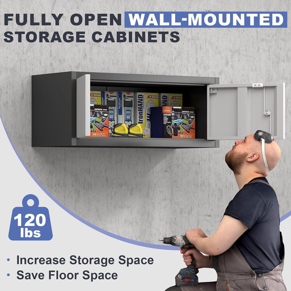 Metal Locking Cabinet, 12.8" H Garage Cabinet Wall Mount, Steel Storage ...