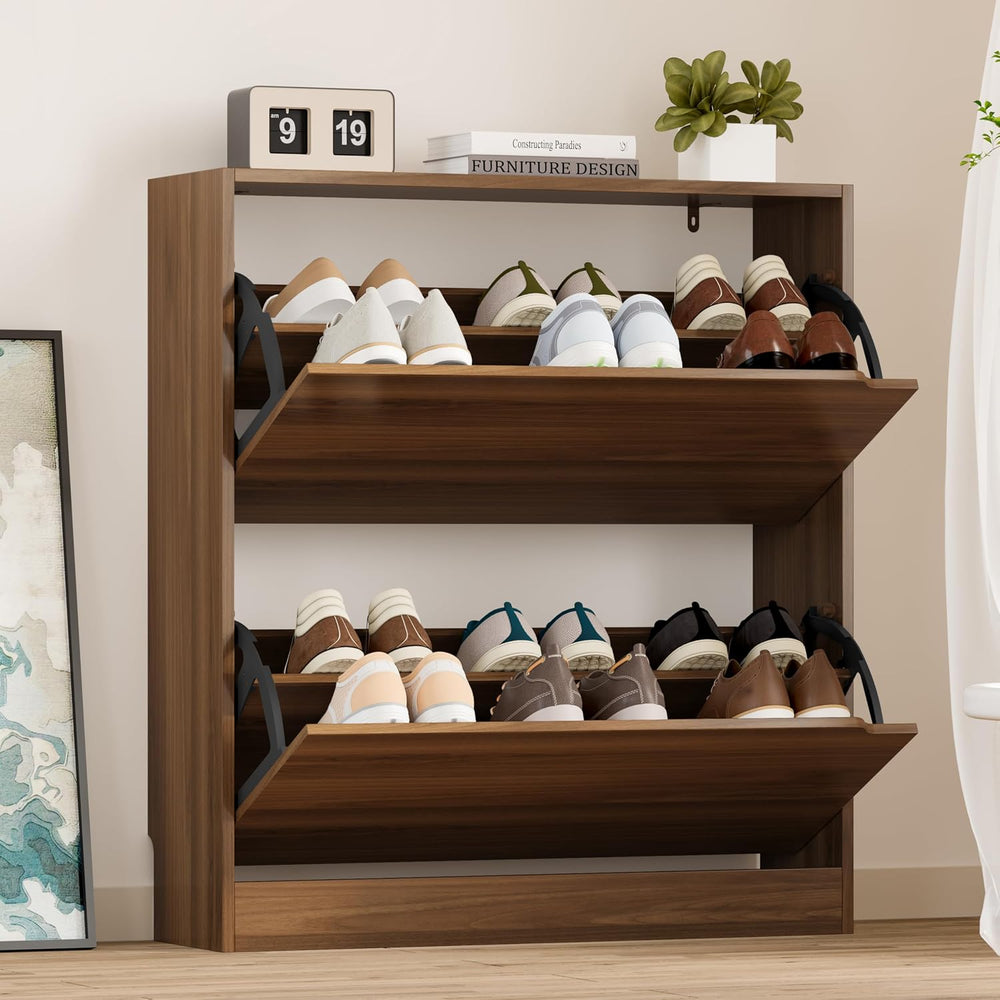 BORNOON Shoe Cabinet with 2 Flip Drawers, Slim Narrow Shoe Storage Cabinet, F...