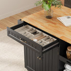 Gizoon 41.7" W Kitchen Island with Storage, Kitchen Island with Drop Leaf | Rolling Dining Cart with Foldable Countertop, 5 Wheels, Refrigerator Door, Adjustable Shelf Spice/Towel Rack, Black