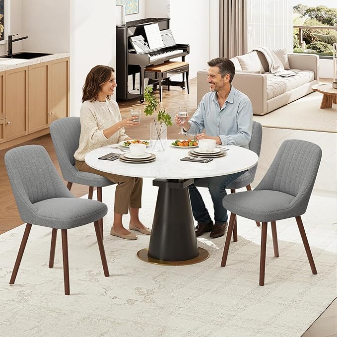 Upholstered Dining Chairs Set of 4, Modern Fabric Kitchen Chairs with Back, Wood Legs for Kitchen Dining Room Restaurant, Grey