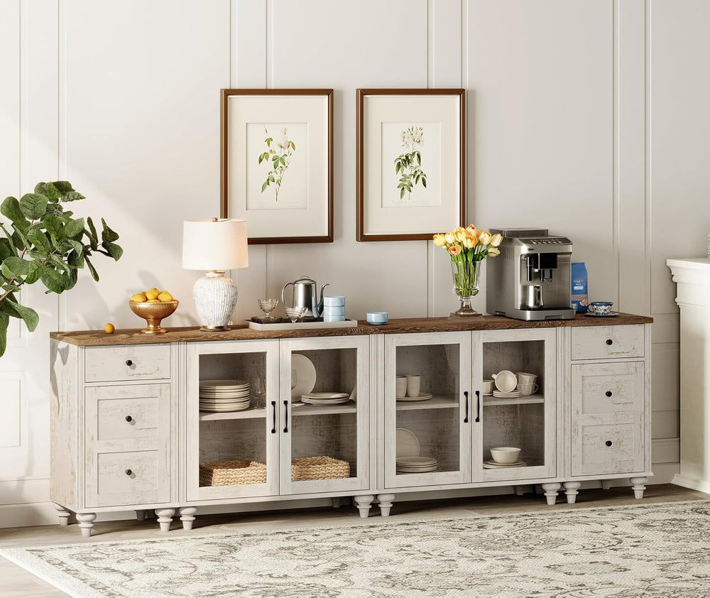 WAMPAT Sideboard Buffet Cabinets with 4-Glass Door, Kitchen Storage Cabinets ...