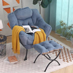 Tiita Lazy Chair with Ottoman, Modern Large Accent Lounge Armchair, Comfy Leisure Sofa Reading Chair with Footrest for Bedroom, Living Room, Dorm Rooms, Garden and Courtyard, Plush Light Blue