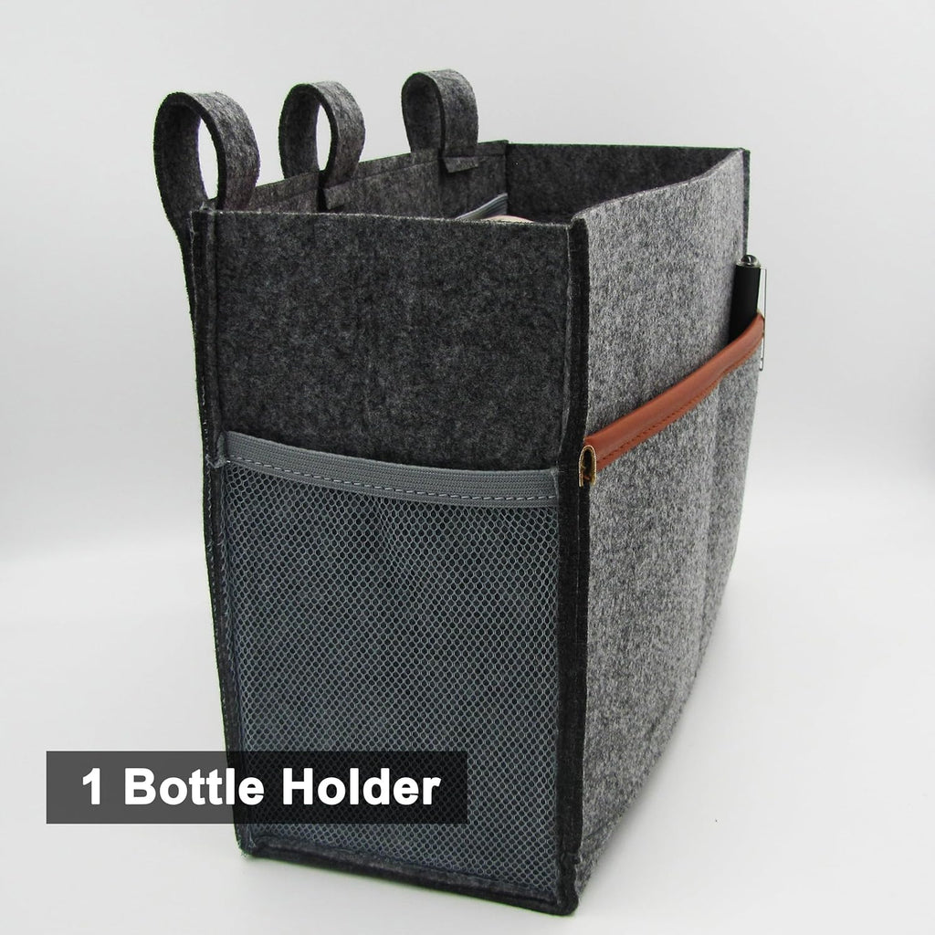 Bedside Caddy, Hanging Storage Bag, Chair Organizer Caddy, Remote, Magazine, Drink Bottle, Cell Phone Holder with Fixed Straps for Hospital Bed, Dorm Bed, Baby Stuff, Office (Grey Small)