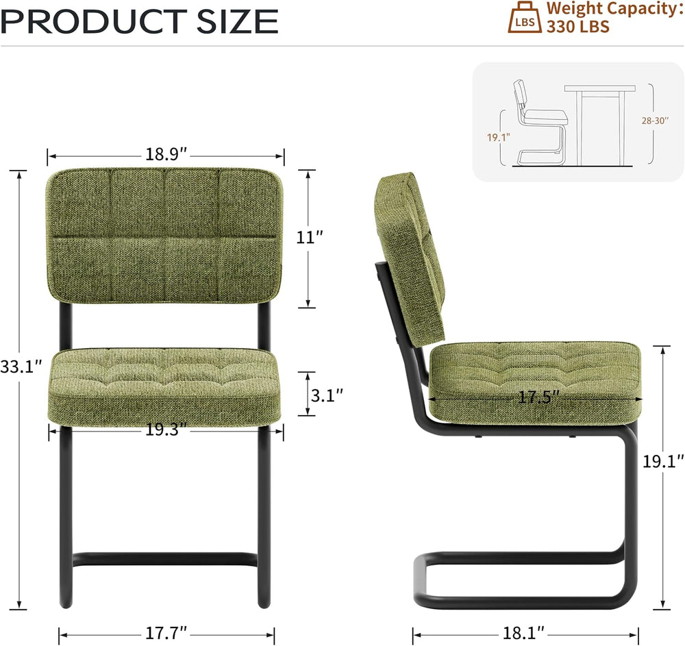 Mid-Century Modern Dining Chairs Set of 4 with Metal Legs, Green | Upholstere...