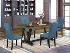 East West Furniture V677EL121-5 5 Piece Modern Dining Table Set Includes a Rectangle Wooden Table with V-Legs and 4 Blue Linen Fabric Parsons Dining Chairs, 40x72 Inch, Multi-Color