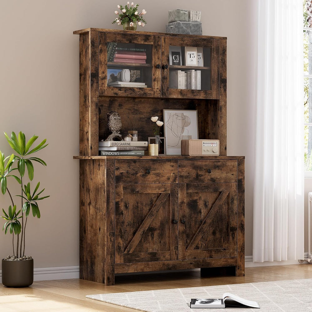 Kitchen Pantry Storage Cabinet with Microwave Stand & Coffee Bar Cabinet,...