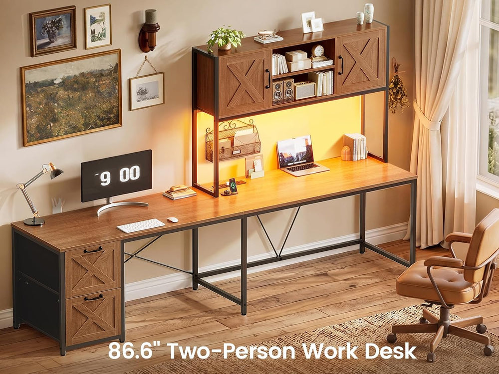 SEDETA Reversible Farmhouse L Shaped Office Desk with Drawer, Hutch