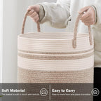 YOUDENOVA Woven Rope Laundry Hamper Basket, 58L Tall Laundry Basket for Blanket Organizer- Clothes Hamper for Bedroom Storage, Baby Kids Nursery Hamper-Large-Brown