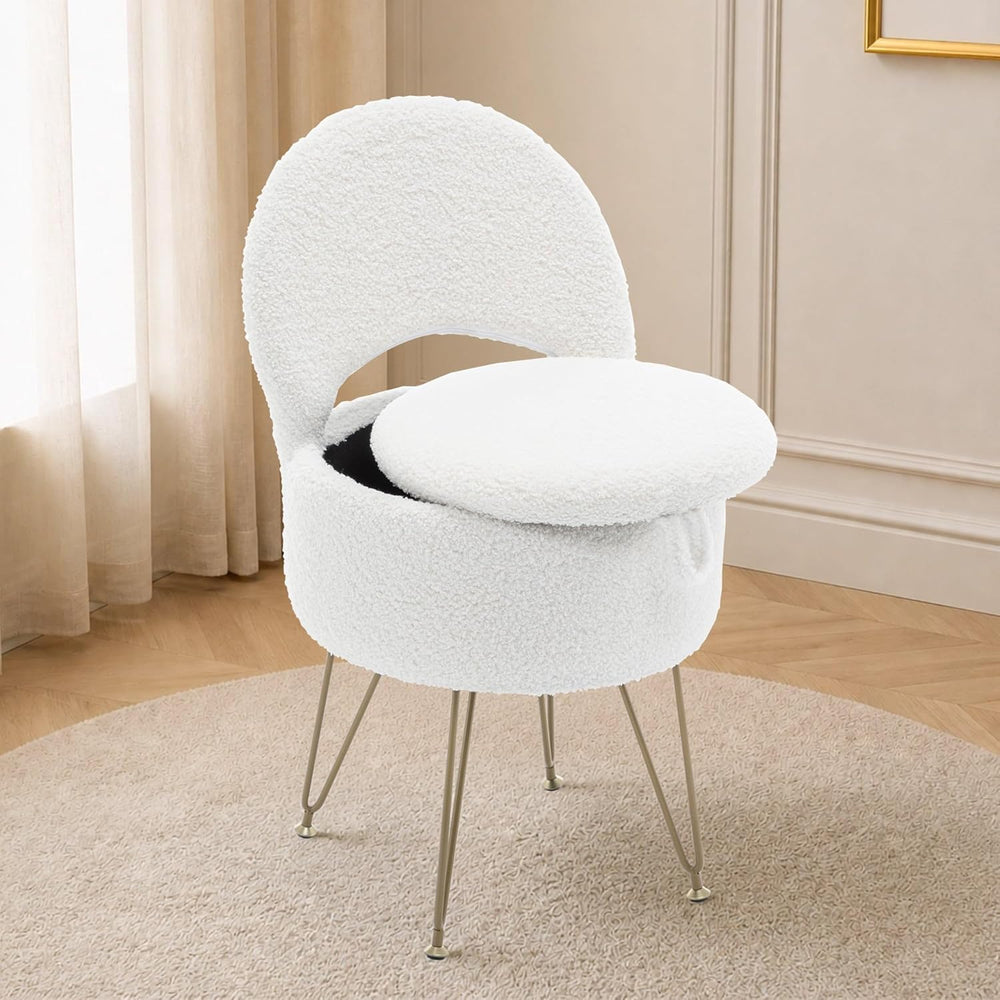 Korser Vanity Stool Chair with Storage and Folding Back, 13"x13"x27...