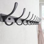 SKOLOO Coat Rack Wall Mounted - 10 Hooks, Pack of 2, Heavy Duty, Stainless Steel, Metal Wall Hanger, Sturdy Coat Hooks for Hanging Coats, Jacket, Clothes, Hat, Black