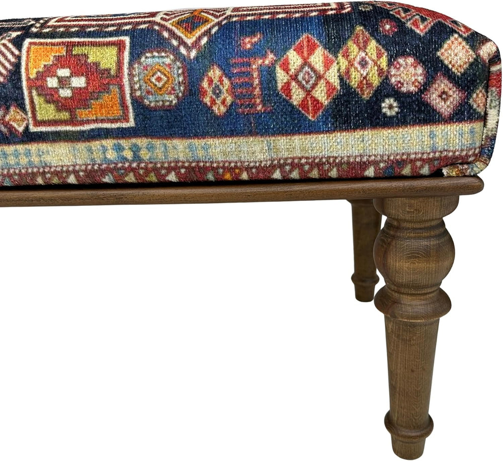 Animal Print Rug Upholstered Ottoman, Boho Piano Bench, Decorative Wood Bench...
