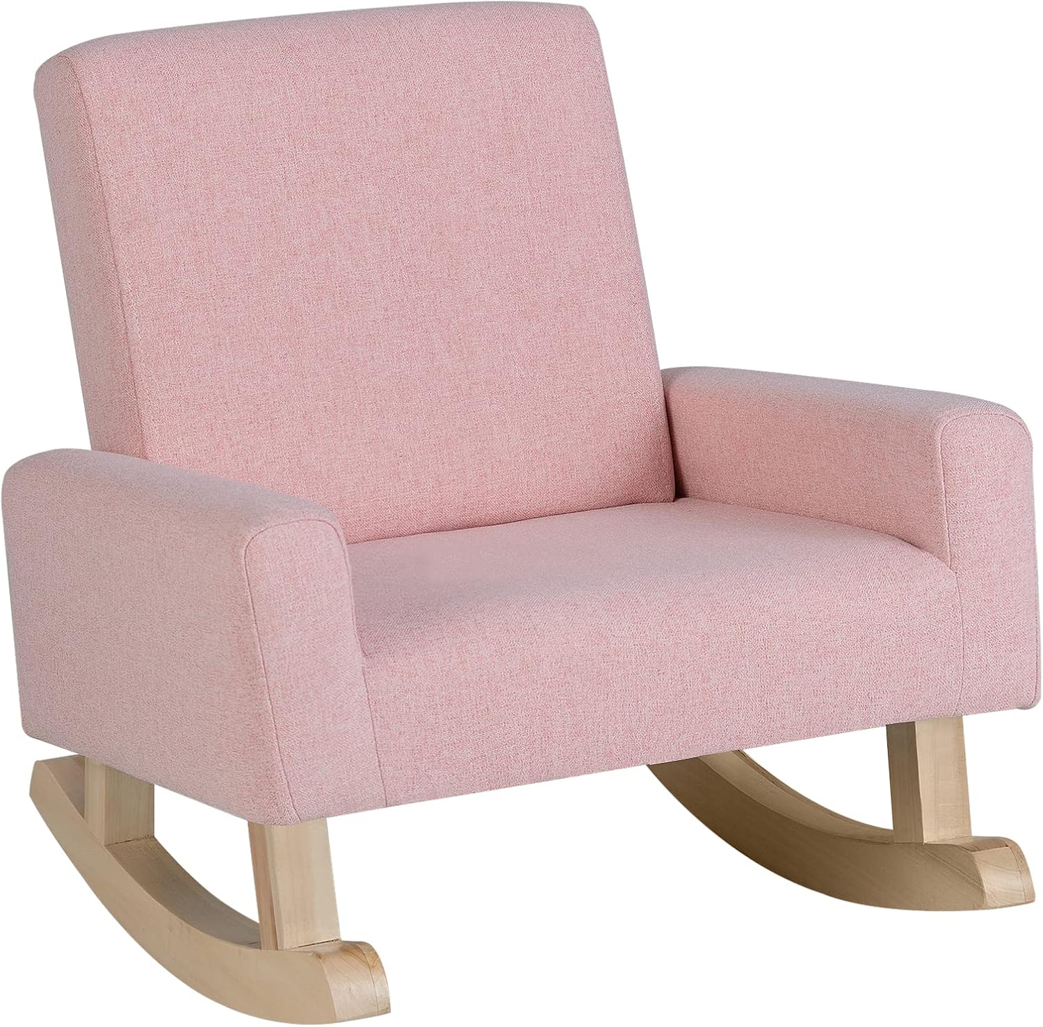 Costzon Kids Sofa, Toddler Rocking Chair with Solid Wood Frame, Linen Fabric, Anti-Tipping Design, Children Furniture Armchair for Kids Room, Nursery, Playroom, Preschool, Gift for Boys Girls (Pink)