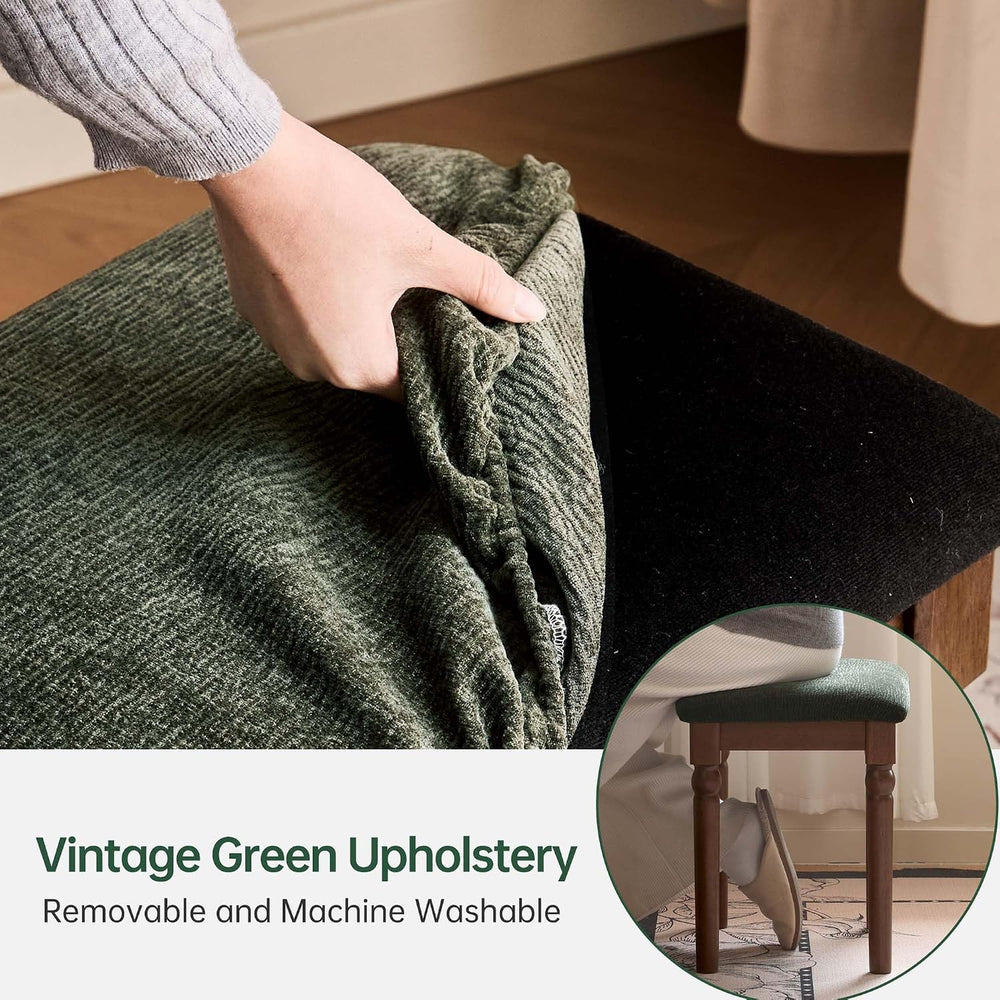 YESWOOD Small Vanity Stool Chair, Solid Wood Stool, Removable Seat Cushion, F...