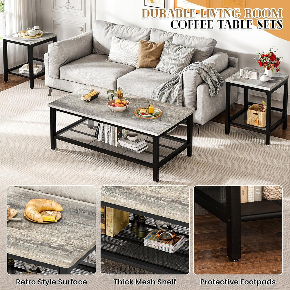 Recaceik 3-Piece Living Room Coffee Table Set, Industrial Coffee Table with 2...