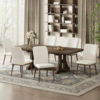 Modern Dining Chairs Set of 4, Upholstered Kitchen Chairs with High Back, Padded Fabric Dining Room Chair with Solid Wood Legs for Restaurant/Cafe/Home, Beige