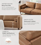HIFIT 79" Sofa Couches for Living Room Mid-Century Modern Decor Faux Leather Couch with Deep Seat&Cloud Cushions&2 Pillow, 3 Seater Home Sofa Living Room Brown Loveseat for Office, Bedroom, Apartment