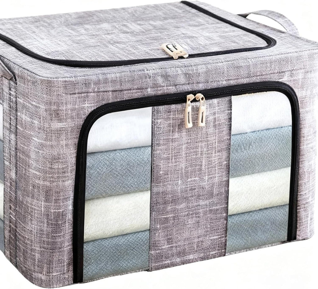 Storage Bins for Clothes - 66L with Clear Window Box - Large Clothes Storage Bins with Lids - for Bedroom Home Apartment Closet Fabric Bed Sheets Comforter Toys Garment Organization