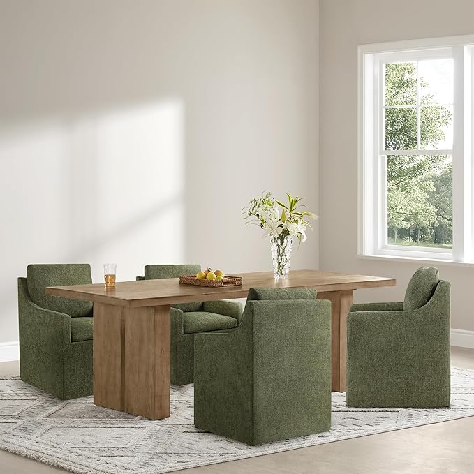 Upholstered Dining Chairs Set of 1, Modern Dining Room Chairs with Casters & Washable Cover, Rolling Accent Chair with Hidden Storage for Kitchen, Farmhouse, Living Room, Green, 1 Box