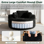 56''Oversized Round Chair Lounge Chaise Indoor with Cup Holders & Side Pocket, Corduroy Cloud Circle Single Boneless Deep Seat Chair, Modern Comfy Floor Sofa with Heart Pillows for Living Room,Bedroom