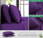 Queen Pillowcases by Pure Bamboo, Genuine 100% Organic Viscose Derived from Bamboo, Luxuriously Soft & Cooling, Double Stitching, Envelope Closure (2 Queen Pillowcases, Purple)