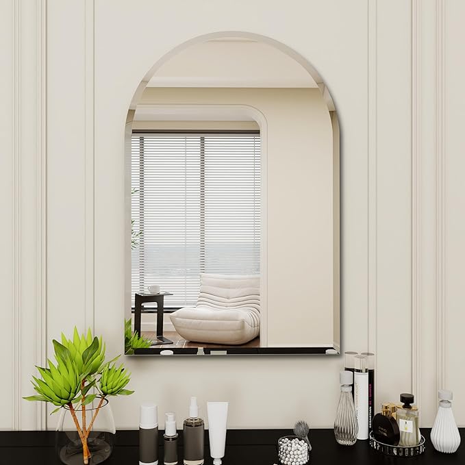 Arched Bathroom Mirror, 22X30 inch Arched Frameless Mirror, Arch Wall Mirror，Frameless Mirrors for Bathroom,Beveled Bathroom Mirror.