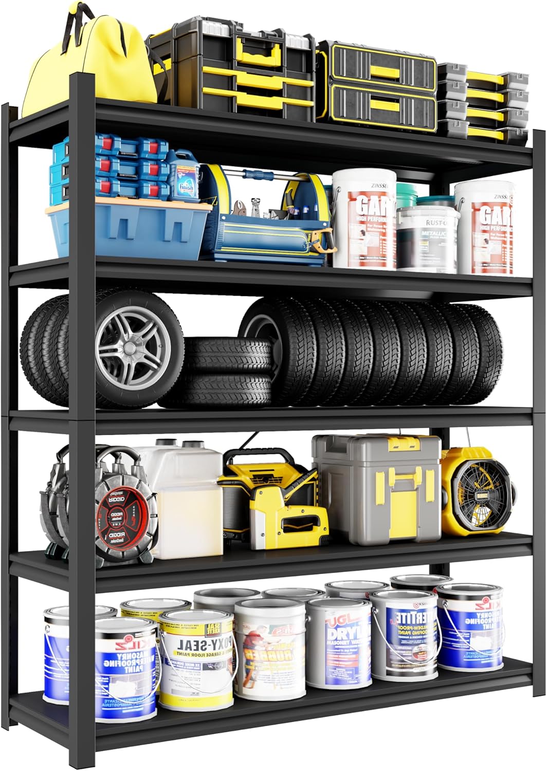 Metal Garage Shelving, Adjustable 5-Tier Heavy Duty Shelving, 3000 LBS Garage Shelving Unit and Storage，Heavy Duty Shelves for Basement,Warehouse，Kitchen (19.7" D*59.1" W*72" H)