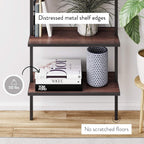 Nathan James Theo 5-Shelf Wood Modern Bookcase, Open Wall Mount Ladder Bookshelf with Industrial Metal Frame, Walnut Brown/Black, Set of 2