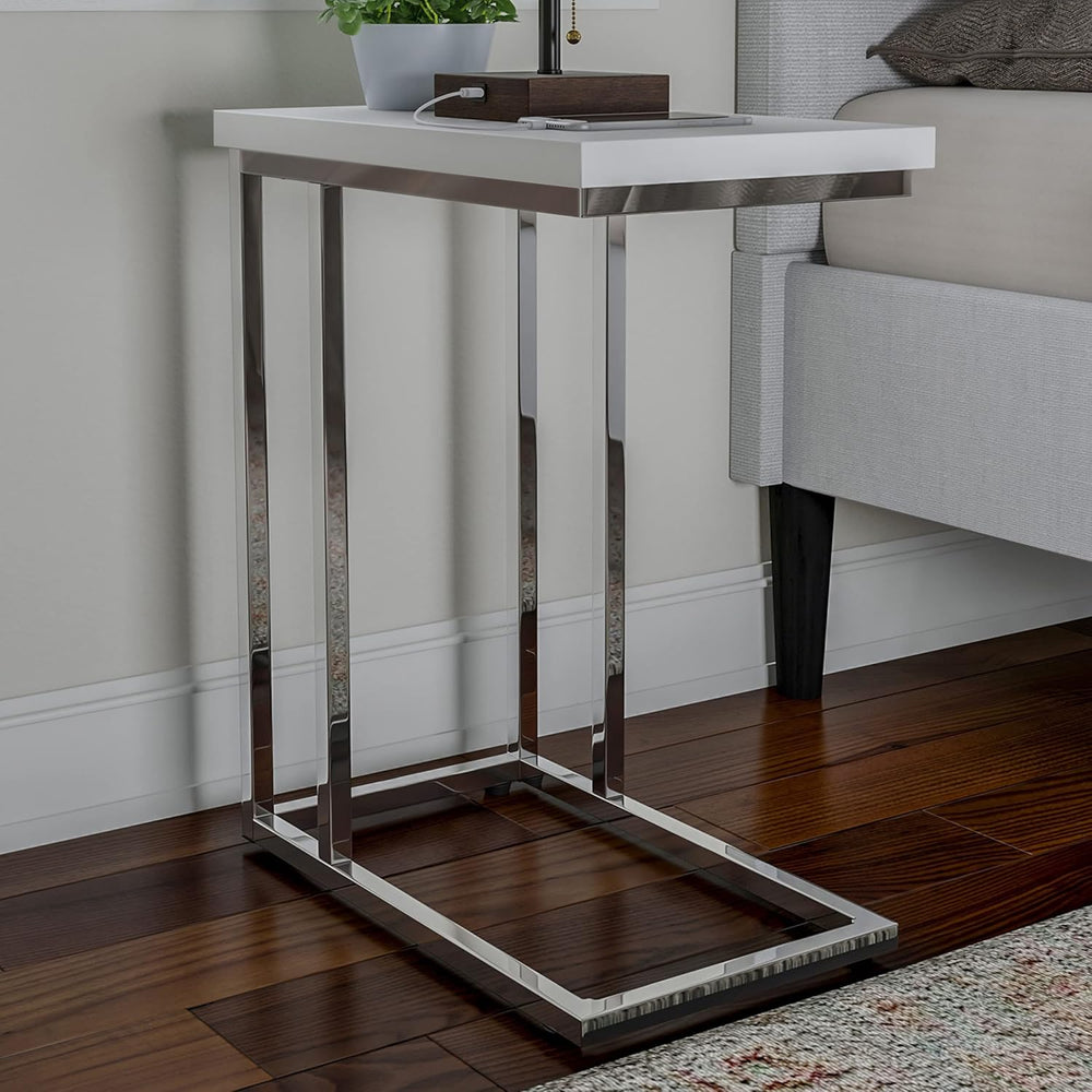 Lavish Home C-Shaped Sofa Side Table, White, 19.75” x 11.75” x 23.75”