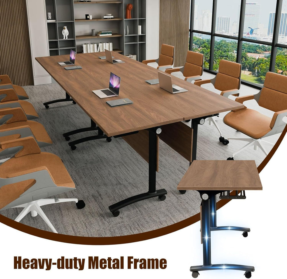 2 Pack Folding Conference Room Tables with Wheel -Modern Large Modular Confer...