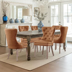 SyMax Dining Chairs Set of 6, Faux Leather Parson Dining Room Chairs, High-End Tufted Kitchen Side Chairs for Bedroom, Living Room, Brown