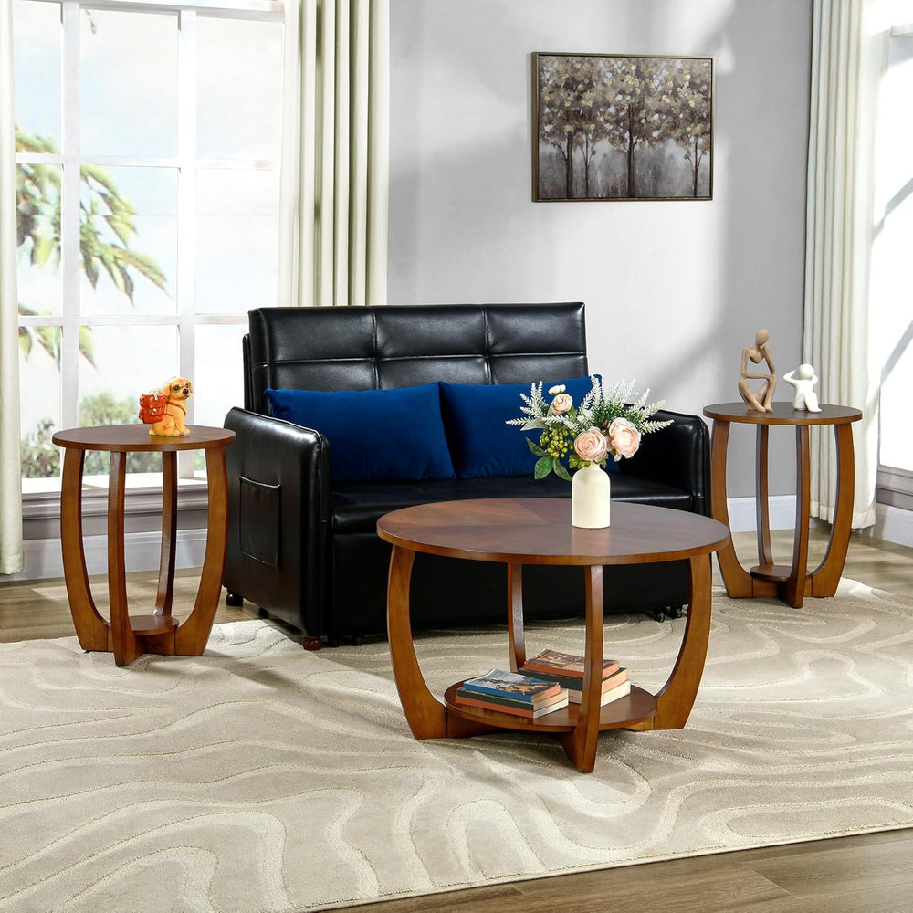 29.5" Round Coffee Table, 2-Tier Circle Coffee Table with Storage Remova...