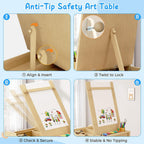 5-in-1 Kids Art Table and Chairs, Toddler Table and Chair Set, Craft Play Desk for Kids, Convertible Art Easel with Paper Roll Holder & Storage Drawers, Children Activity Learning Center - Nature Wood