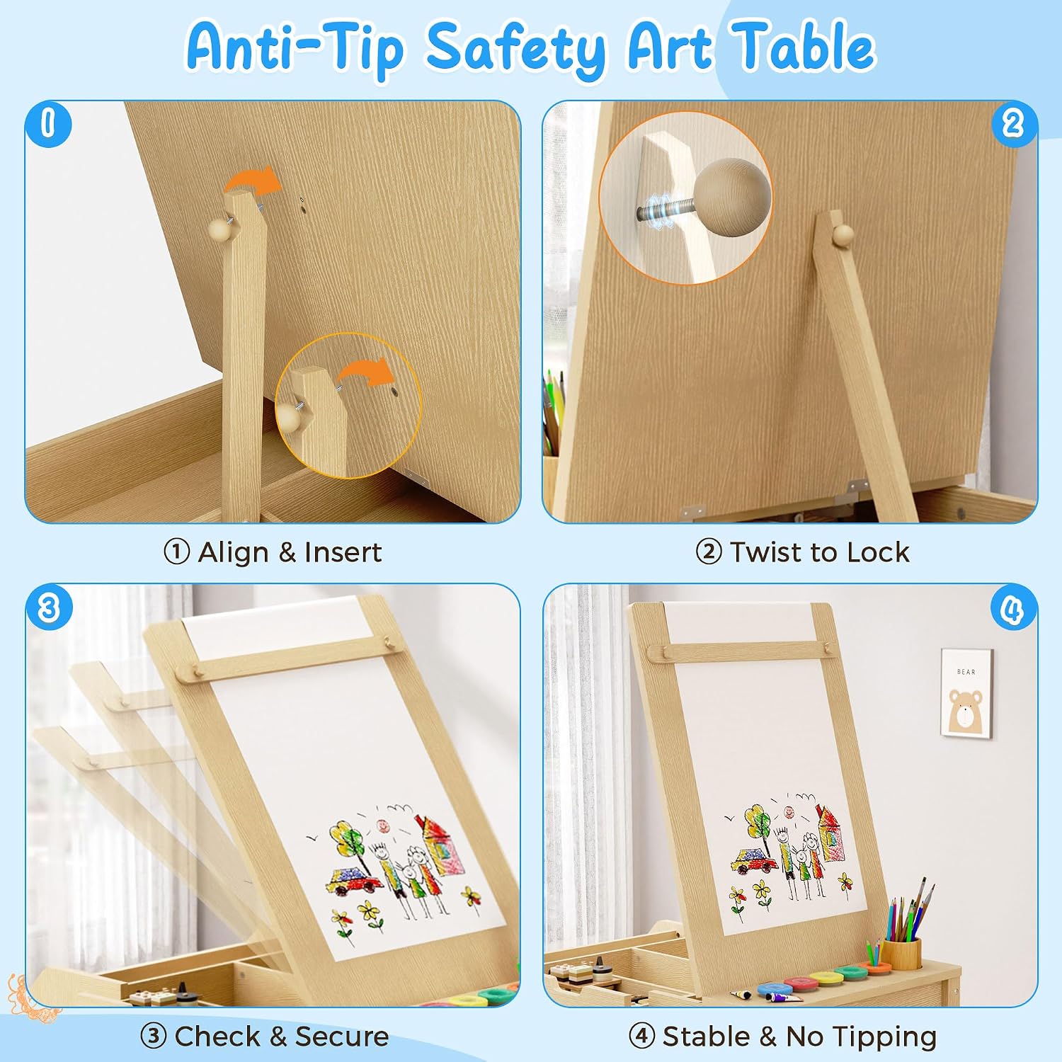 5-in-1 Kids Art Table and Chairs, Toddler Table and Chair Set, Craft Play Desk for Kids, Convertible Art Easel with Paper Roll Holder & Storage Drawers, Children Activity Learning Center - Nature Wood