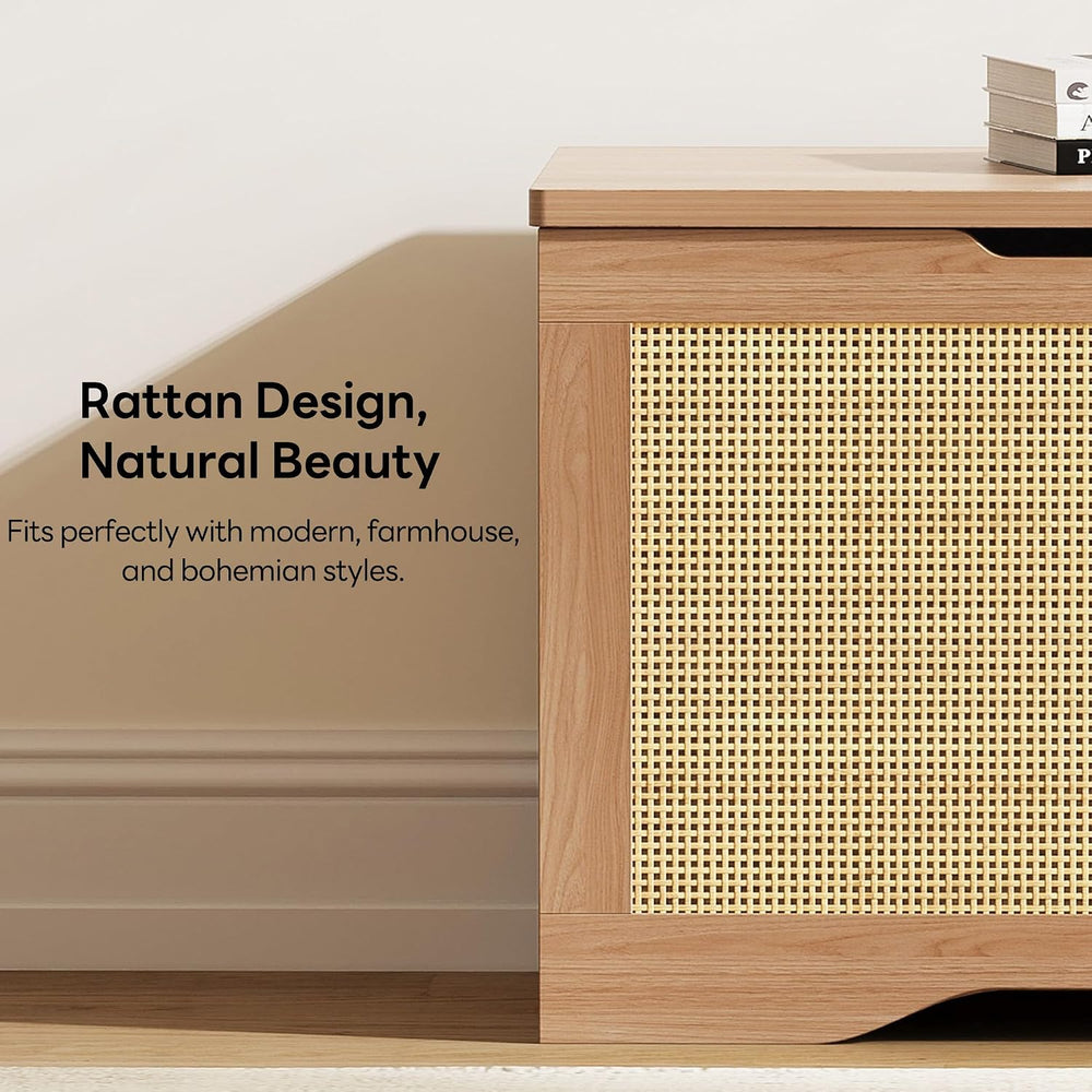 LIKIMIO 47.2" Rattan Storage Ottoman Bench Chest, Rustic Wood | Vintage ...