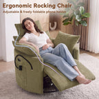 FOXHUNTER 300° Swivel Power Nursery Rocking Glider Chairs, Chenille Green | 30° Rocking Mode, USB Charging Port, Phone Holder, Adjustable Headrest, 2 Cushions, 2 Side Pockets, for Living Room Bedroom