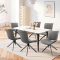 Dining Chairs Set of 6, 360° Swivel Upholstered Mid-Century Modern Kitchen Dining Room Chairs, Armless Faux Leather Accent Side Chair with Padded Back, Metal Legs for Living Room Bedrooms,Grey