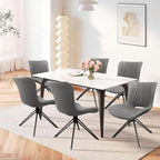 Dining Chairs Set of 6, 360° Swivel Upholstered Mid-Century Modern Kitchen Dining Room Chairs, Armless Faux Leather Accent Side Chair with Padded Back, Metal Legs for Living Room Bedrooms,Grey