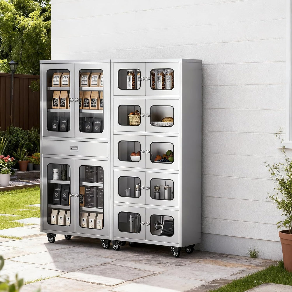 68" Full-Assembled Stainless Steel Cabinet with 1 Drawer and Glass Doors...