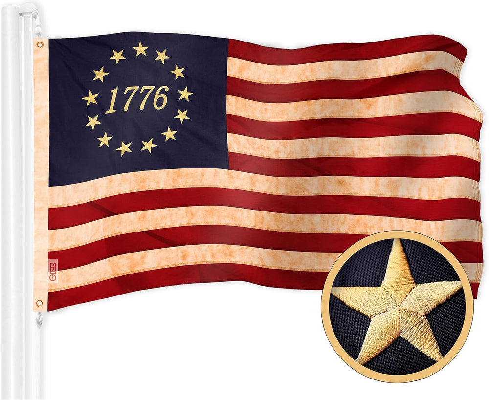 G128 Betsy Ross 1776 Tea-Stained Flag | 4x6 Ft | ToughWeave Pro Series Embroi...