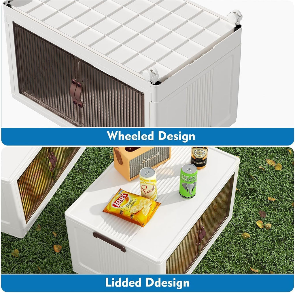 CTSNSLH 4 Tier Plastic Storage Bins with Lid 102QT, Stackable Storage Containers with Wheels, Folding Storage Boxes, Stackable Storage Bins, Closet Organizers and Storage