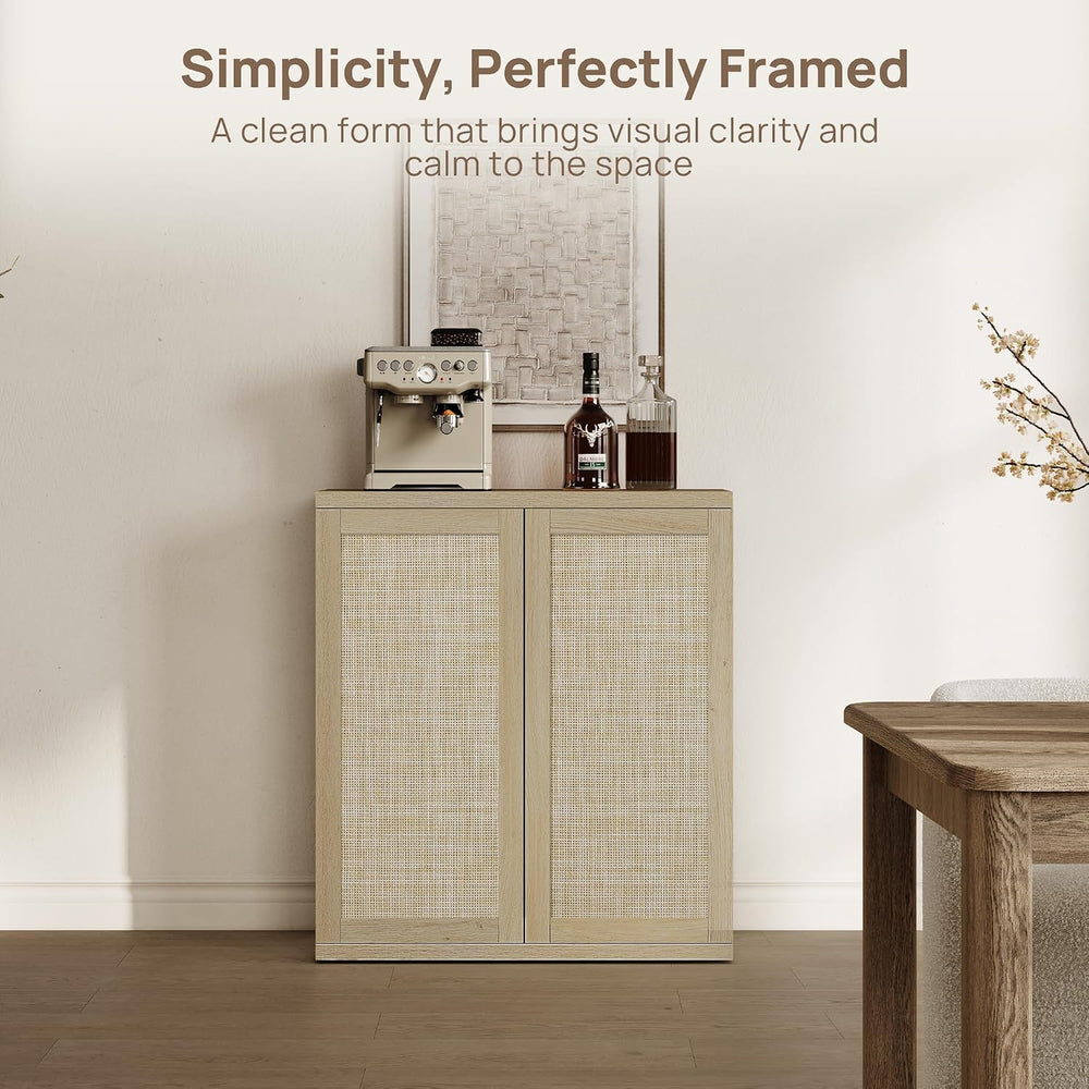 SICOTAS Rattan Sideboard Buffet Storage Cabinet - 2 Pieces Boho Coffee Bar Co...