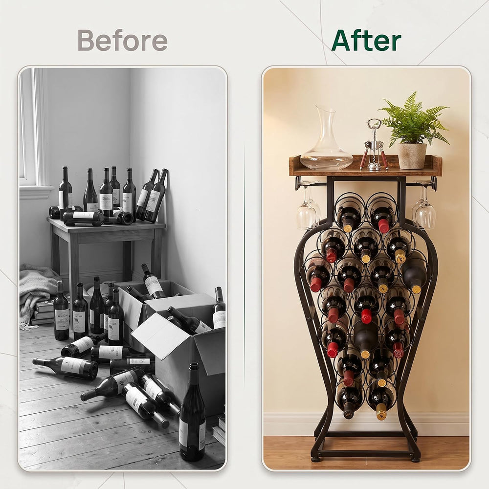 19 Bottles Freestanding Floor Wine Racks with Glass Holder | Wine Bottle Disp...