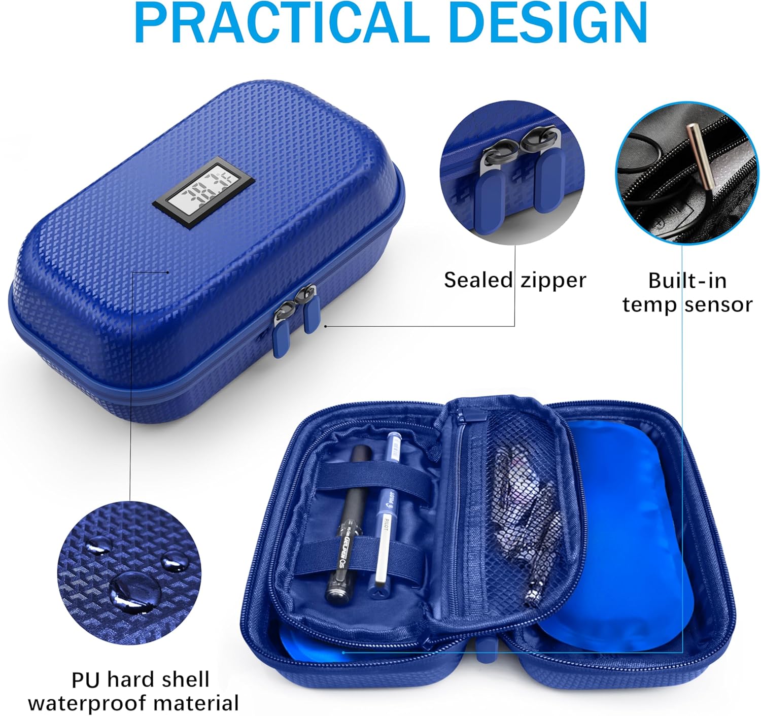 Insulin Cooler Travel Case TSA Approved, Refrigerated Medicine Travel Case with Temperature Display, Wrist Strap & 2 Reusable Ice Packs, Gift For Daily and Trip