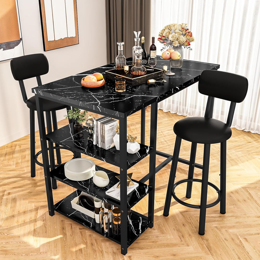 DKLGG Dining Table Set for 2, Counter Height Bar Table Set with Storage ＆ Sto...