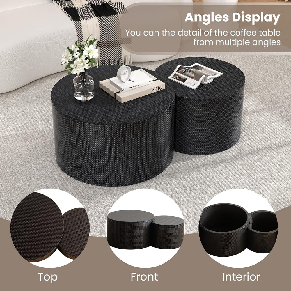 WXFKLDJ Nesting Coffee Table Set of 2 with Storage for Living Room (Black) | ...