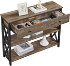 Yaheetech TV Stand, Entertainment Center with Drawer, Media Console Table for TV up to 45 inch, TV Console Table with Open Storage Shelves for Living Room/Hallway, Metal Frame, Taupe Wood